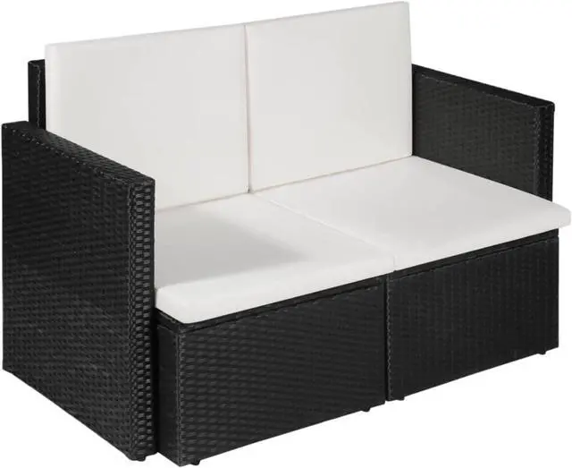 Alt view image 5 of 17 - vidaXL 2 Seater Sofa Couch with Cushions Patio Wicker Love Seat PE Rattan Black