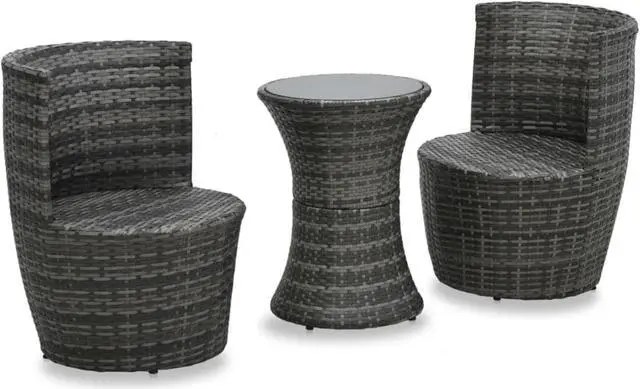 Alt view image 2 of 12 - vidaXL 3 Piece Bistro Set with Cushions Poly Rattan Gray