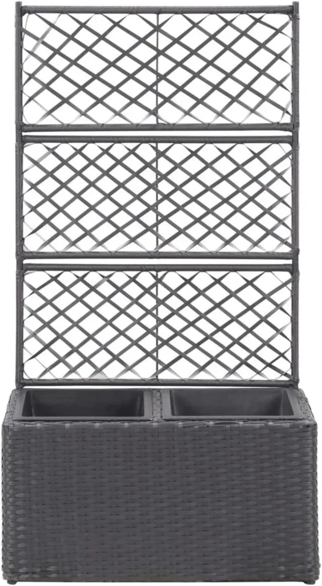 Alt view image 9 of 18 - vidaXL Trellis Raised Bed with 2 Pots Poly Rattan Black Planter Growing Box