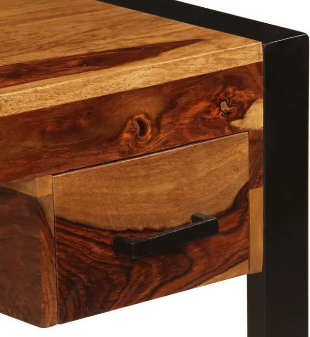 Alt view image 11 of 14 - vidaXL Desk Brown Solid Acacia wood, Powder-coated steel Medium Desk