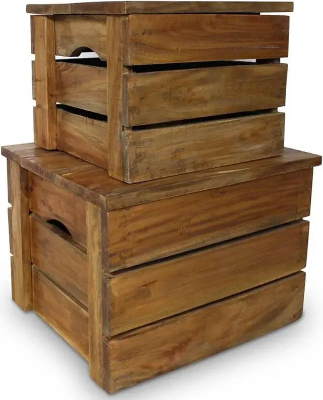 Alt view image 8 of 20 - vidaXL Solid Reclaimed Wood Storage Crate Set 2 Piece Box Trunk Toy Organizer