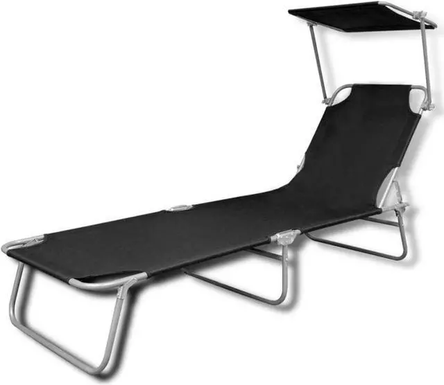 Alt view image 6 of 10 - vidaXL Sun Lounger Black Powder-Coated Steel, Polyester Standard