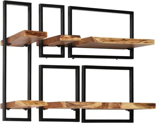 Alt view image 10 of 14 - vidaXL Wall Shelves Floating Shelves Display Shelves 5 pcs Solid Wood and Steel