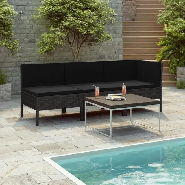 Main image of vidaXL 3 Piece Garden Lounge Set with Cushions Poly Rattan Black