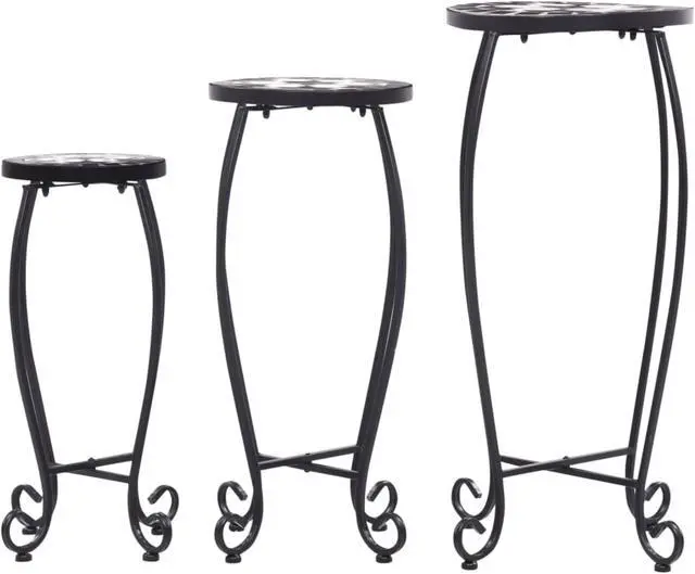 Alt view image 10 of 15 - vidaXL Table 3 Pcs Flower Pot Stand for Living Room Black and White Ceramic