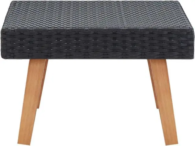 Alt view image 8 of 10 - vidaXL Patio Coffee Table Side Table Solid Eucalyptus Wood PE Rattan Black