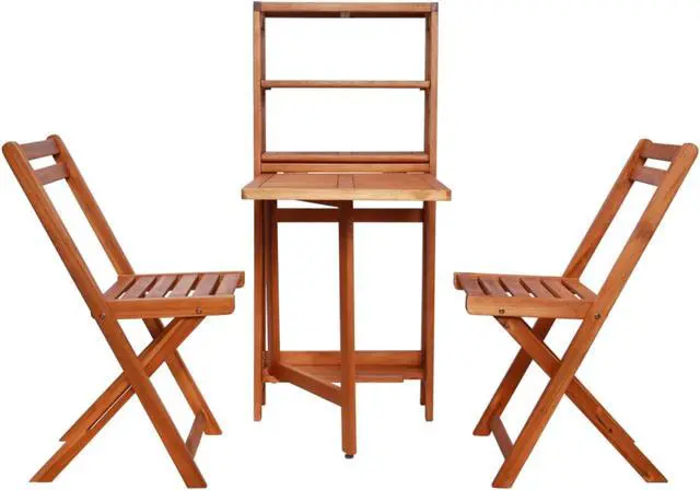 Alt view image 9 of 15 - vidaXL Patio Bistro Set 3 Piece Folding Bar Table and Chairs Solid Acacia Wood