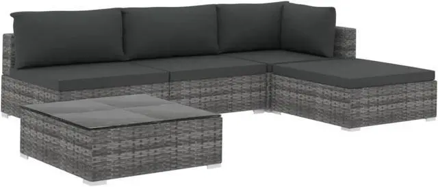 Alt view image 2 of 10 - vidaXL 5 Piece Garden Lounge Set with Cushions Poly Rattan Gray