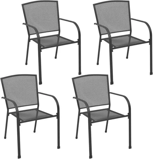 Alt view image 6 of 11 - vidaXL Patio Chairs 4 Pcs Stacking Dining Chair Mesh Design Anthracite Steel