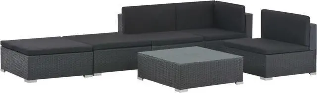 Alt view image 2 of 10 - vidaXL 6 Piece Garden Lounge Set with Cushions Poly Rattan Black
