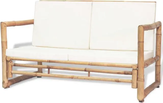 Alt view image 11 of 15 - vidaXL Patio Loveseat 2 Seater Sofa for Balcony Backyard with Cushions Bamboo