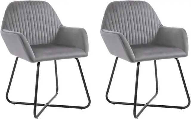 Alt view image 8 of 15 - vidaXL Dining Chairs 2 Pcs Accent Upholstered Chair with Metal Legs Gray Velvet