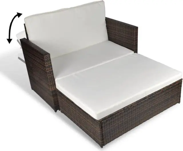 Alt view image 7 of 11 - vidaXL 2 Seater Sofa Patio Wicker Sleeper Sofa with Cushions PE Rattan Brown