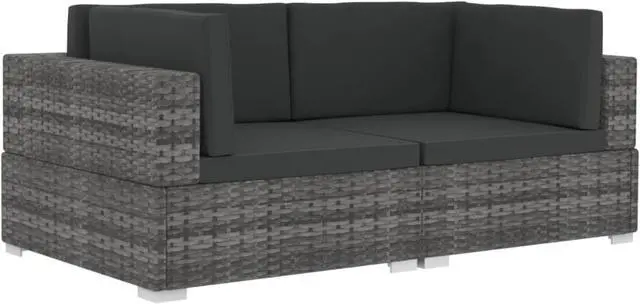 Alt view image 9 of 11 - vidaXL 2 Seater Sofa Couch with Cushions Patio Wicker Love Seat PE Rattan Gray