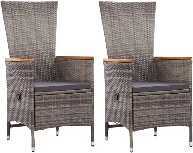Alt view image 7 of 13 - vidaXL Patio Chairs 2 Pcs Patio Dining Chair with Cushions Poly Rattan Gray