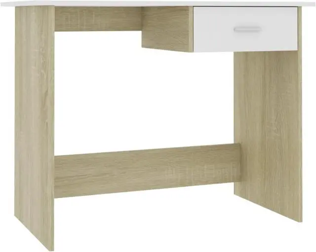Alt view image 8 of 10 - vidaXL Desk Computer Desk Home Office Desk White and Sonoma Oak Engineered Wood