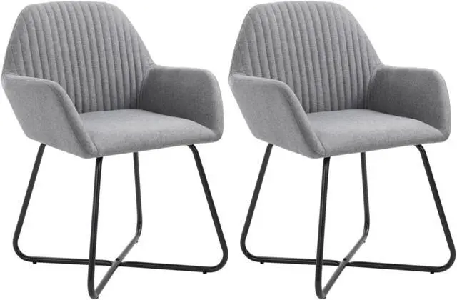 Alt view image 8 of 14 - vidaXL Dining Chairs 2 Pcs Accent Arm Chair with Metal Legs Light Gray Fabric