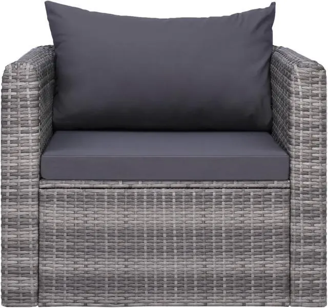 Alt view image 8 of 14 - vidaXL Patio Chair All Weather Outdoor Furniture with Cushion Poly Rattan Gray