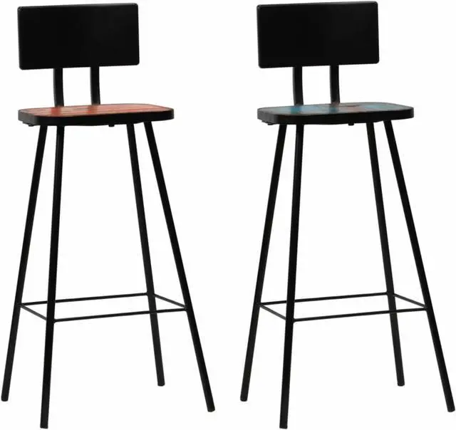 Alt view image 8 of 14 - vidaXL Bar Stools Bar Seats Counter Height Stools 2 Pcs Solid Reclaimed Wood
