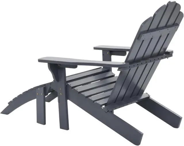 Alt view image 11 of 16 - vidaXL Patio Chair Patio Adirondack Chair with Detachable Ottoman Wood Gray