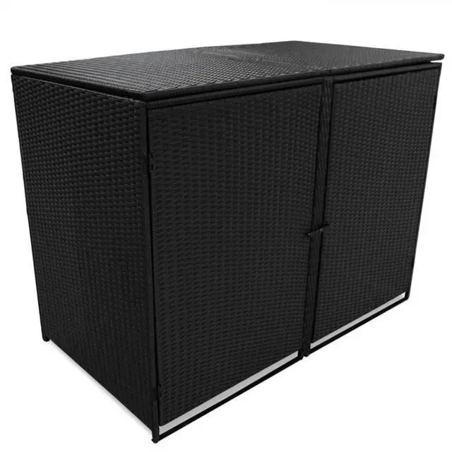 Alt view image 11 of 13 - vidaXL Garbage Can Shed Trash Bin Shed Wheelie Bin Storage Black Poly Rattan