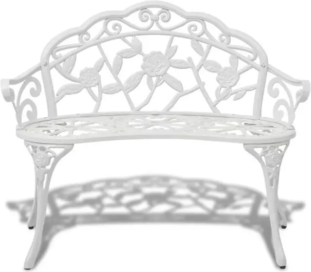 Alt view image 6 of 10 - vidaXL Outdoor Patio Bench Garden Bench with Armrests Cast Aluminum White