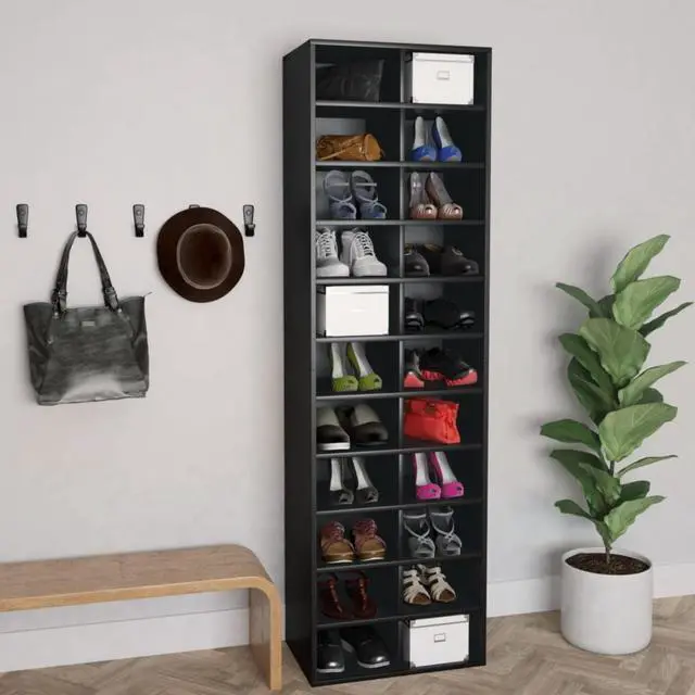Main image of vidaXL Shoe Cabinet Black 21.2"x13.3"x72" Chipboard