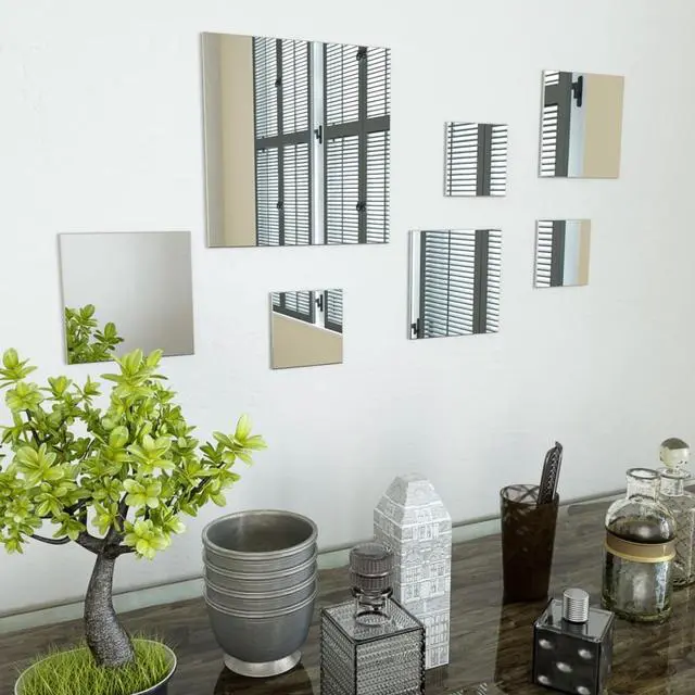 Alt view image 7 of 14 - vidaXL Mirror Tiles Mirror Sheets Wall Bathroom Hall Mirror 7 Pcs Glass Square