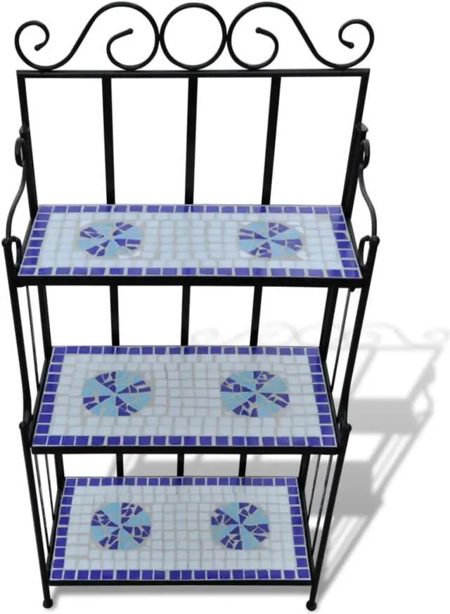 Alt view image 7 of 8 - vidaXL Plant Stand 3-Tier Plant Shelves Flower Pot Stand Blue White Mosaic