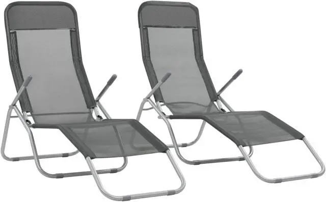 Alt view image 8 of 11 - vidaXL Deckchairs Outdoor Chaise Lounge Sunbed 2 Pcs Textilene Anthracite