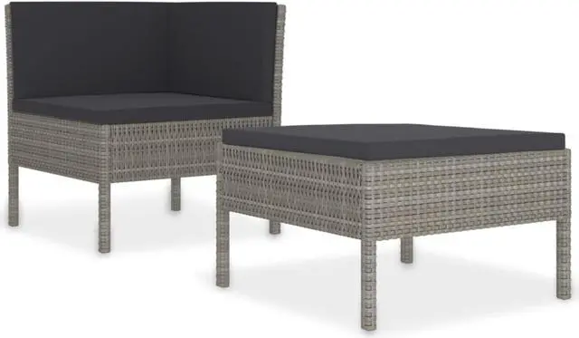 Alt view image 2 of 12 - vidaXL 2 Piece Garden Lounge Set with Cushions Poly Rattan Gray