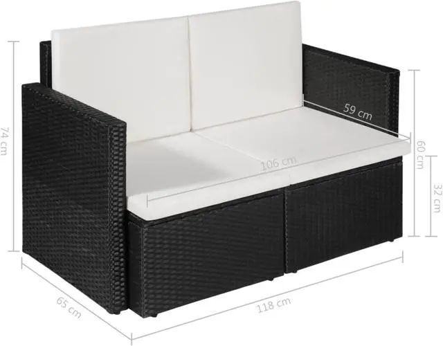 Alt view image 8 of 17 - vidaXL 2 Seater Sofa Couch with Cushions Patio Wicker Love Seat PE Rattan Black