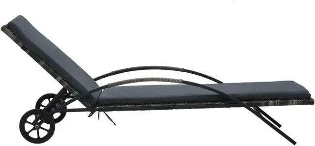 Alt view image 9 of 11 - vidaXL Patio Lounge Chair Sunbed with Cushion & Wheels Poly Rattan Anthracite