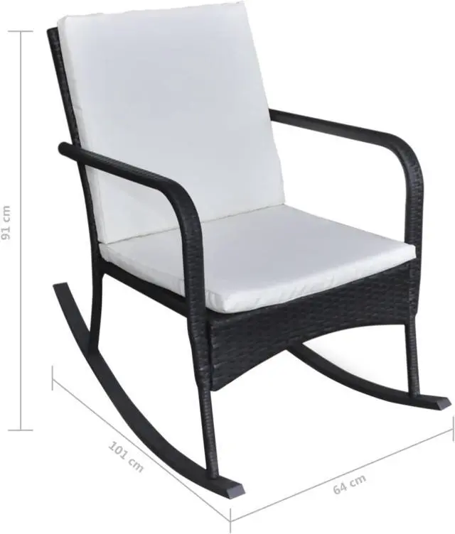 Alt view image 4 of 10 - vidaXL Outdoor Rocking Chair Black Poly Rattan
