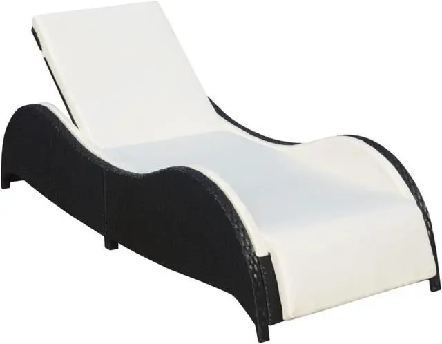 Alt view image 7 of 15 - vidaXL Patio Lounge Chair Outdoor Chaise Lounge with Cushion Poly Rattan Black