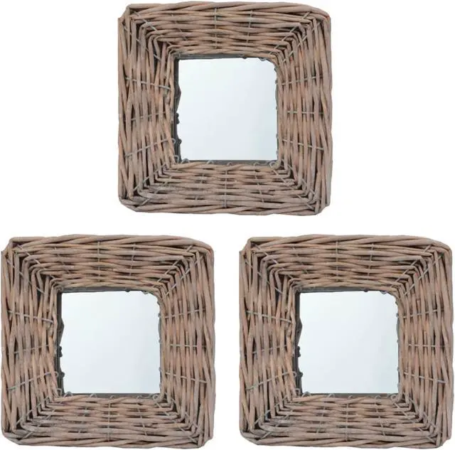 Alt view image 6 of 10 - vidaXL Mirror Natural rattan color Rattan and Glass 5.9 x 5.9 in