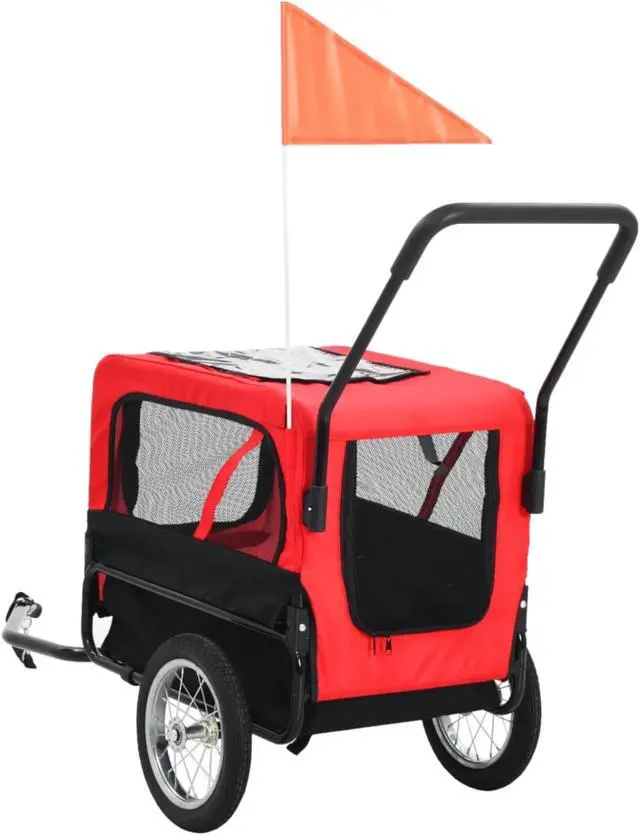 Alt view image 10 of 13 - vidaXL Dog Bike Trailer Foldable Dog Stroller Red and Black 2-in-1 Function
