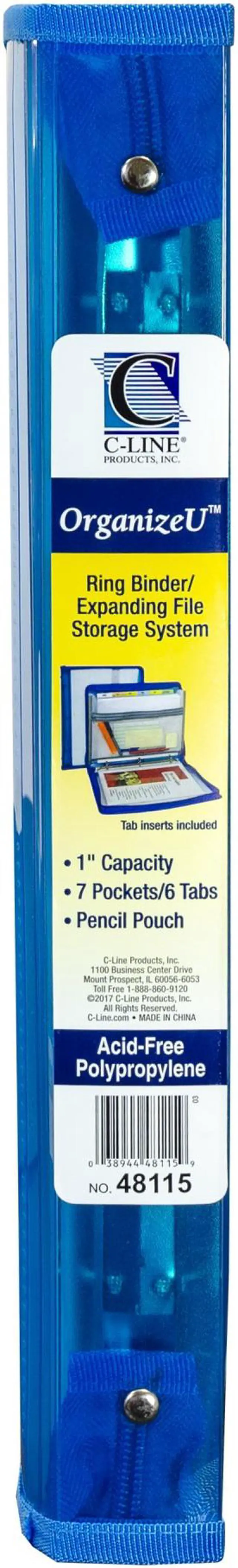 Alt view image 9 of 20 - C-Line Zippered Binder with Expanding File 10.88" x 1.5" Bright Blue 48115