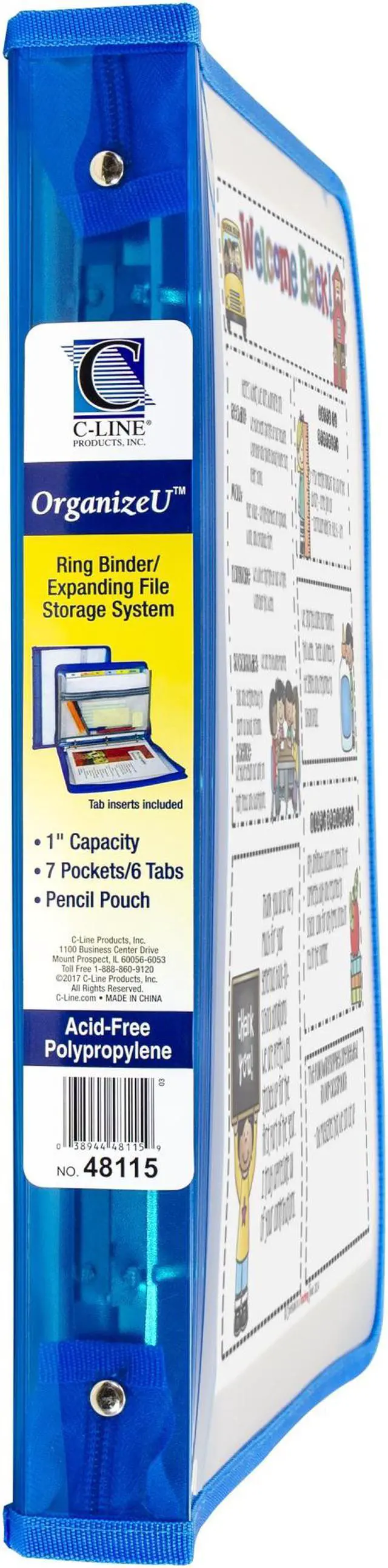 Alt view image 8 of 20 - C-Line Zippered Binder with Expanding File 10.88" x 1.5" Bright Blue 48115