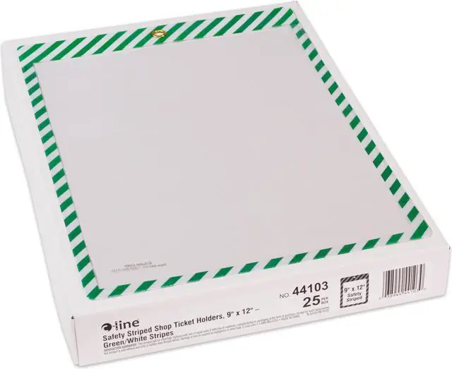 Alt view image 2 of 11 - Safety Striped Shop Ticket Holders, Green/White Stripes, both sides clear, 9 x 12, 25/BX, 44103