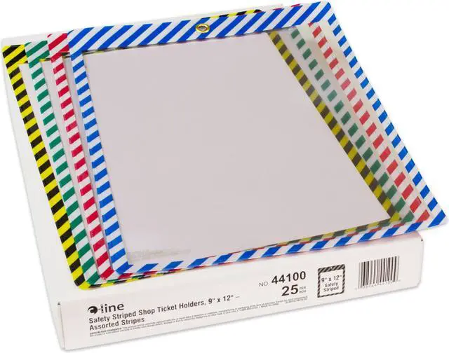 Alt view image 2 of 10 - Safety Striped Shop Ticket Holders, Assorted Stripes, both sides clear, 9 x 12, 25/BX, 44100