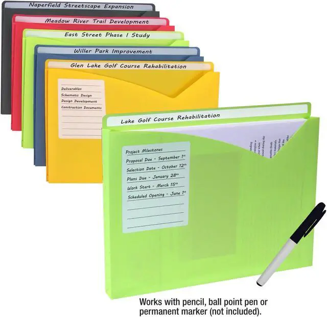 Alt view image 7 of 20 - C-Line Write-On Expanding Poly File Folders 1" Exp. Letter Assorted Colors 10/BX