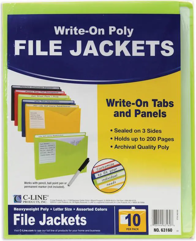 Alt view image 9 of 20 - C-Line Write-On Expanding Poly File Folders 1" Exp. Letter Assorted Colors 10/BX