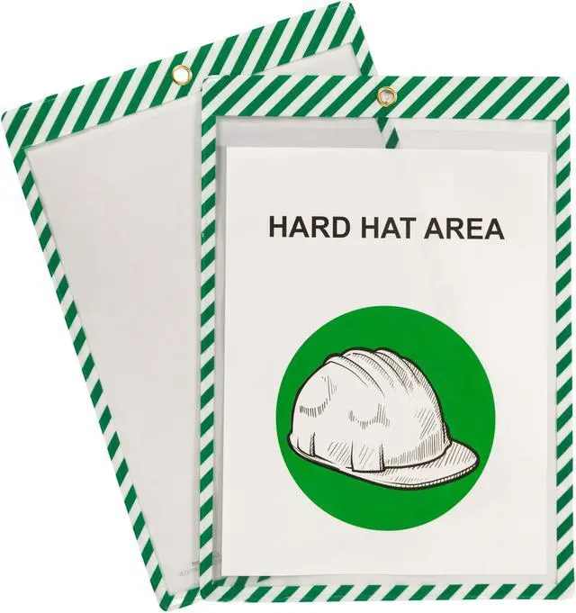 Main image of Safety Striped Shop Ticket Holders, Green/White Stripes, both sides clear, 9 x 12, 25/BX, 44103
