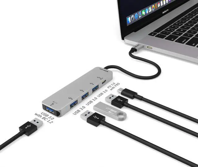 Alt view image 5 of 10 - EZQuest 4-Port USB 3.0 Hub Adapter with USB-C PD 3.0
