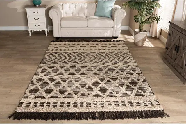 Alt view image 8 of 9 - Baxton Studio Heino Modern and Contemporary Ivory and Charcoal Handwoven Wool Area Rug
