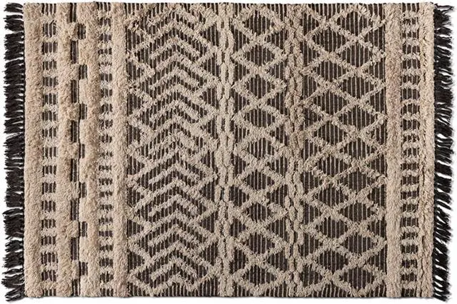 Alt view image 6 of 9 - Baxton Studio Heino Modern and Contemporary Ivory and Charcoal Handwoven Wool Area Rug