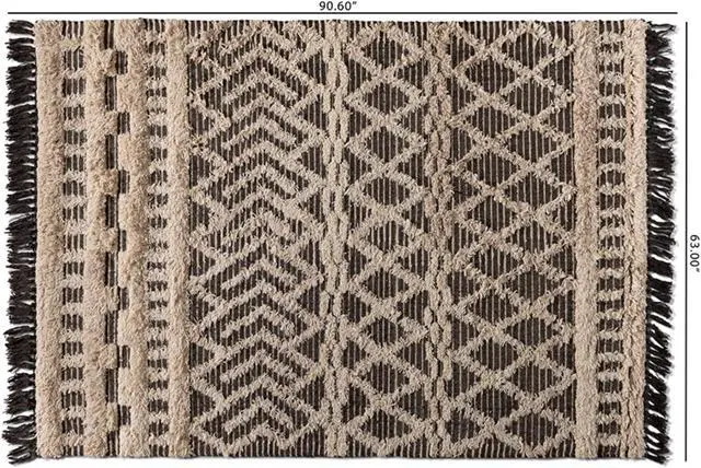 Alt view image 9 of 9 - Baxton Studio Heino Modern and Contemporary Ivory and Charcoal Handwoven Wool Area Rug