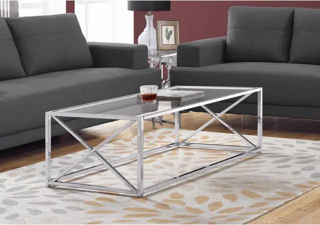 Alt view image 6 of 9 - Monarch Specialties 17.25"H Contemporary Tempered Glass Top Rectangular Coffee Table with Chrome Metal Base
