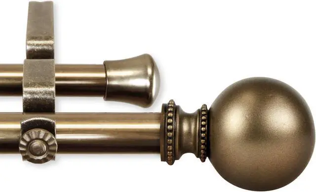 Main image of Lex Double Curtain Rod 13/16 inch 66-120" - Antique Brass
